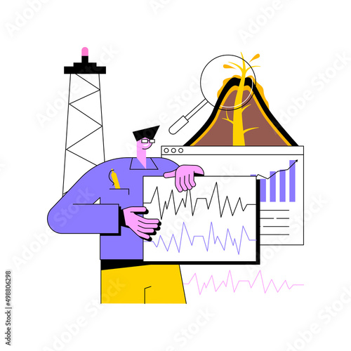 Volcanology abstract concept vector illustration. Volcanic eruption study, volcanology discipline, university study, post graduate education, scientific research and prediction abstract metaphor.