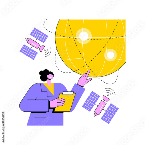 Earth observation abstract concept vector illustration. Space engineering, planetary science, satellite service, geoinformation, applied earth observation, remote sensing abstract metaphor.