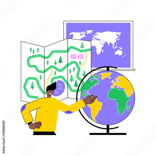 Geography abstract concept vector illustration. World geography, human and physical field, earth study, university degree, geographic information system, cartography, typography abstract metaphor.