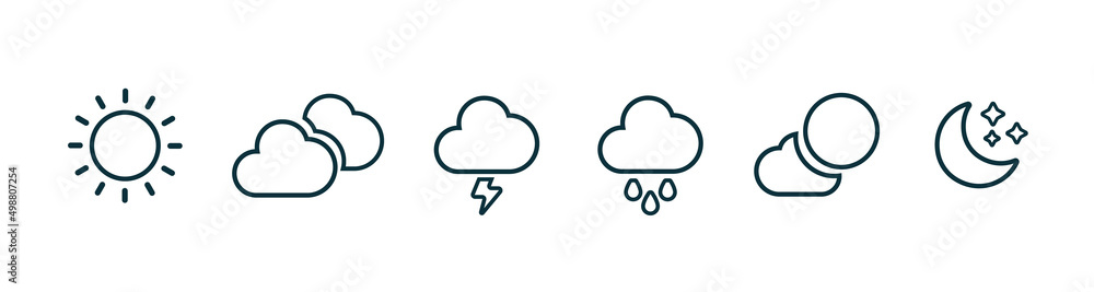 Weather icons set in line style, Weather isolated on white background. Clouds logo and sign, vector illustration. Moon icon and symbol. Weather icons set in line style, Weather isolated on white background. Clouds logo and sign, vector illustration. Moon icon and symbol.