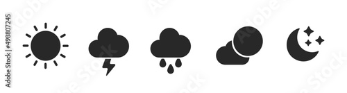 Weather icons set black flat style, Weather isolated on white background. Clouds logo and sign, vector illustration. Moon icon and symbol. 