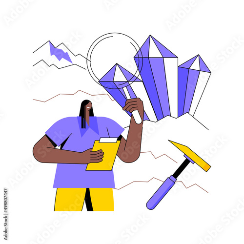 Mineralogy abstract concept vector illustration. Rocks and minerals, applied geology, mineralogy degree, petrology research, fossils microscopic study, soil composition abstract metaphor.
