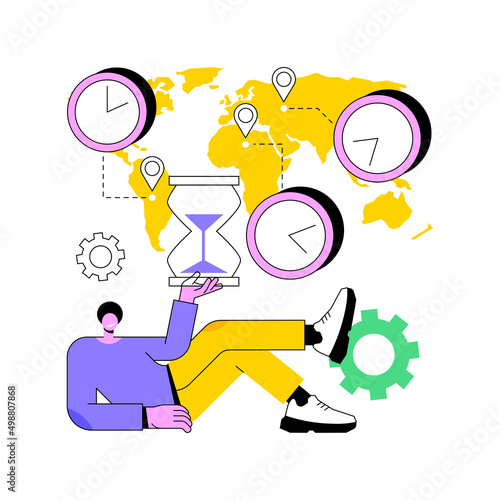 Time zones abstract concept vector illustration. Time standard, international business coordination, meeting management, utc converter, gmt, world clock calculator, jet lag abstract metaphor.