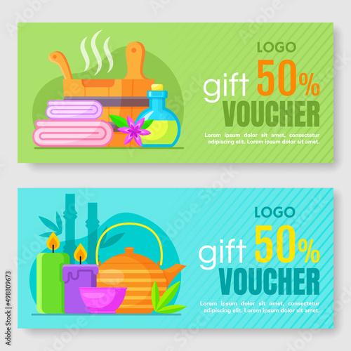 Set of spa and beauty gift voucher. Vector illustration