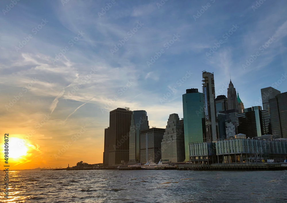 Manhattan Skyline at Sunset on East River