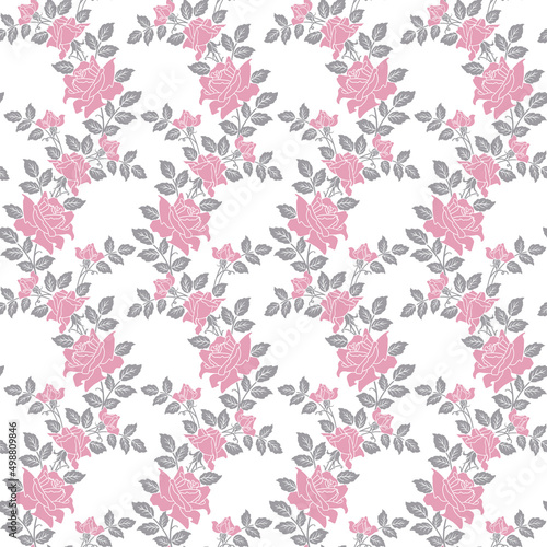 semless floral background, pink roses on white. Vector floral pattern