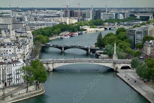 Cityscape, panorama of Paris with Seine in France from Notre Dame. 