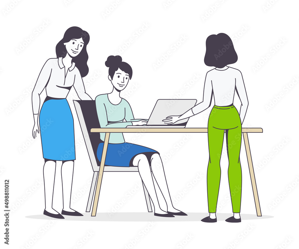 Successful Team with Woman Office Employee Working Together Vector Illustration