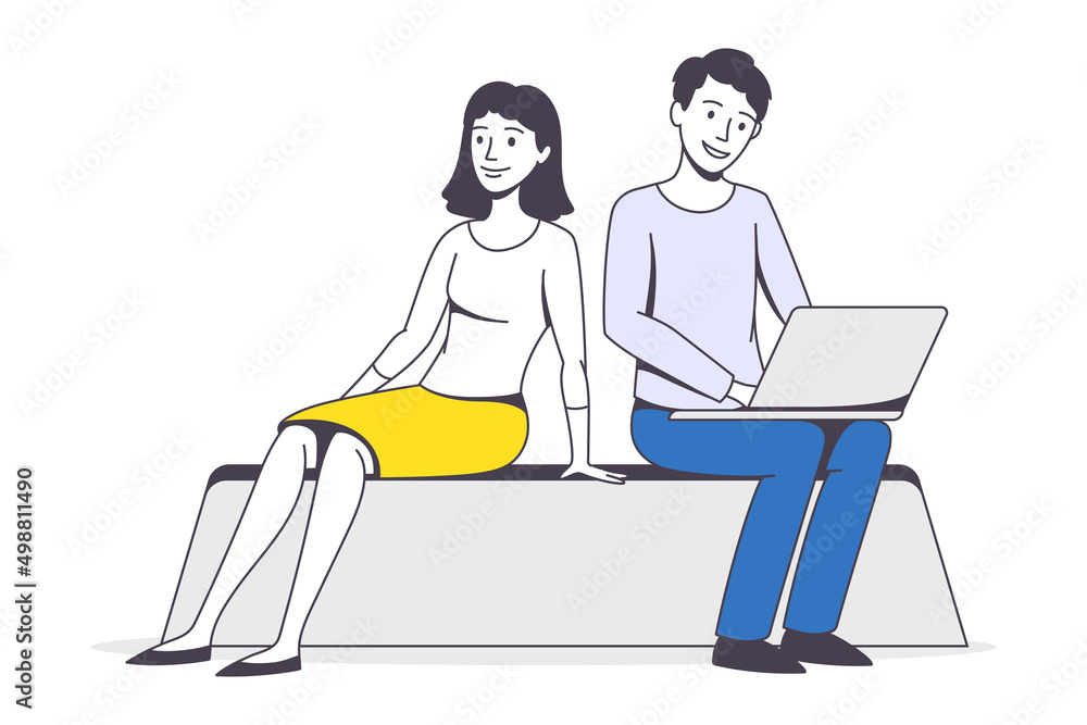Successful Team with Man and Woman Office Employee Working Together Vector Illustration Successful Team with Man and Woman Office Employee Working Together Vector Illustration