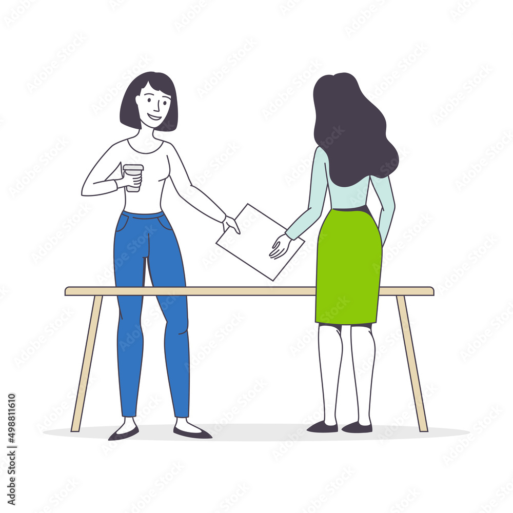 Successful Team with Woman Office Employee Working Together Vector Illustration Successful Team with Woman Office Employee Working Together Vector Illustration