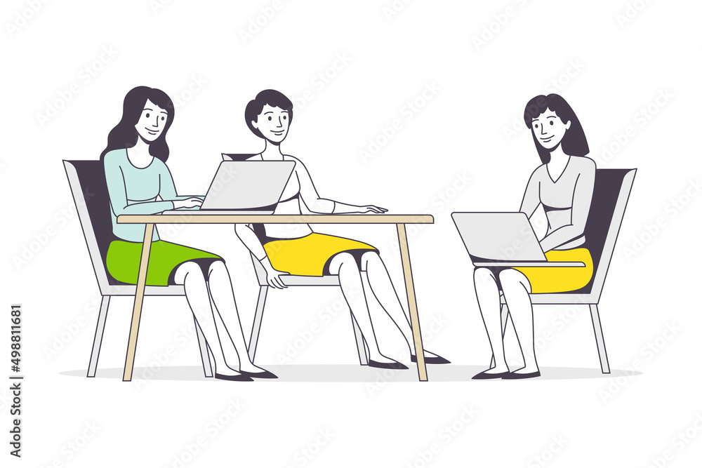 Successful Team with Woman Office Employee Working Together Vector Illustration