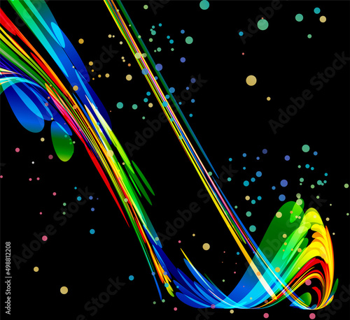 Abstract color splash falling down on black background