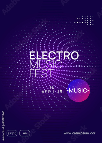 Neon club flyer. Electro dance music. Trance party dj. Electronic sound fest. Techno event poster.
