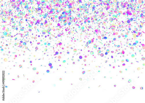 Fototapeta Naklejka Na Ścianę i Meble -  Birthday Background. Carnival Effect. Holographic Confetti. Pink Shiny Glitter. Glitter Foil. Laser Banner. Fiesta Art. Retro Colorful Gradient. Purple Birthday Background