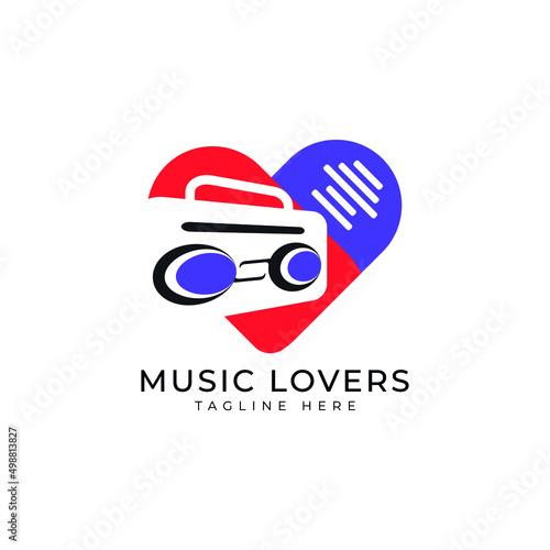music lovers logo design radio and heart shape logo concept