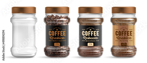 Glass Jar Coffee Realistic Set