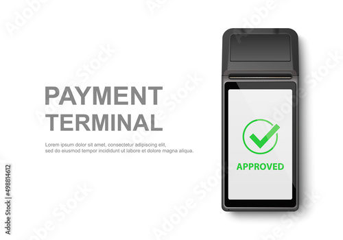 Vector Realistic 3d Black Touch Mobile Payment Machine. POS Terminal Closeup Isolated on White. Design Template of Bank Payment Wireless Contactless Terminal, Mockup. Payments device. Top View
