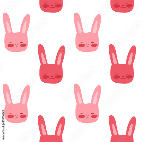 seamless cute white bunny rabbit in hippie style pattern vector illustration