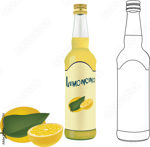 lemon flavored liqueur limoncello with lemon-