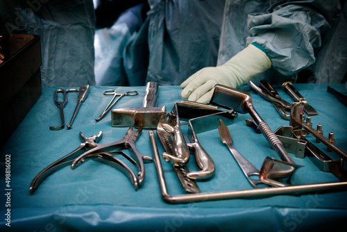 Orthopedic surgical instruments for fitting a hip prosthesis. photo