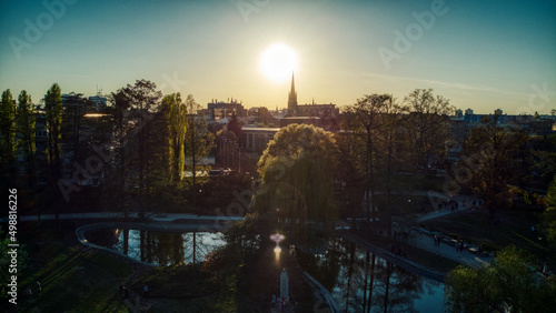 sunset over the park