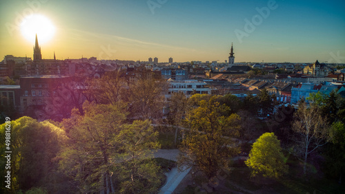 sunset over the park