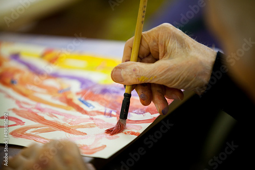 Fototapeta Art therapy in a retirement home for Alzheimer's and dementia patients