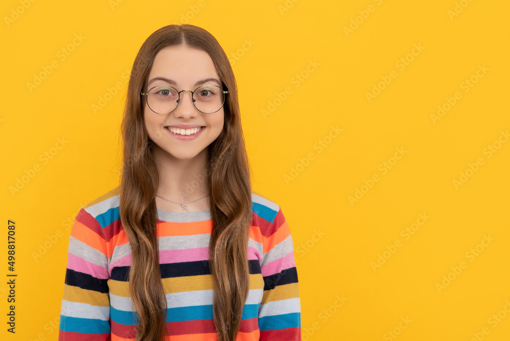 cheerful schoolgirl nerd kid in eyeglasses for vision, back to sschool cheerful schoolgirl nerd kid in eyeglasses for vision, back to sschool