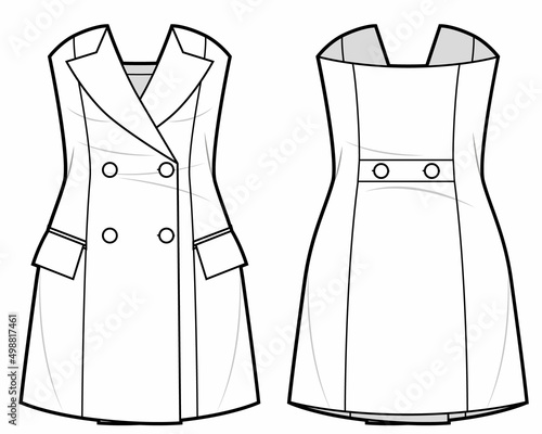 Fashion technical drawing of sleeveless vest dress