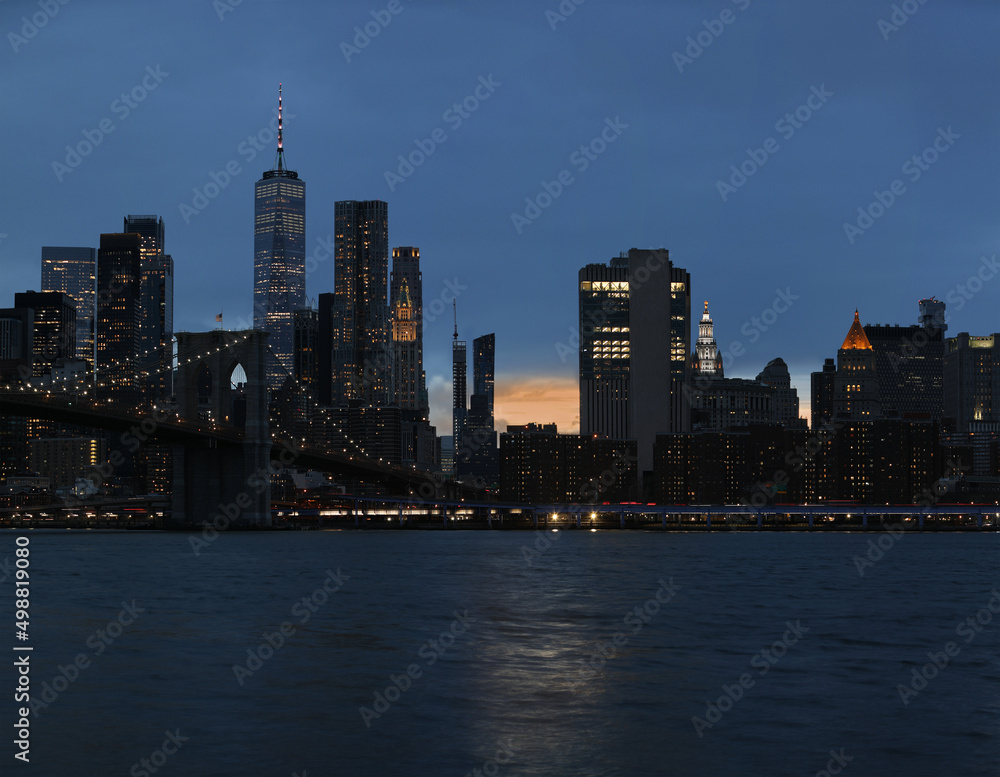 View of New York at sunset