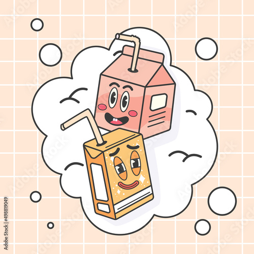 Hand drawn flat trendy cartoon elements collection Bubble milk tea