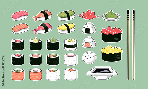 Cartoony Sushi Menu Vector Icons Set