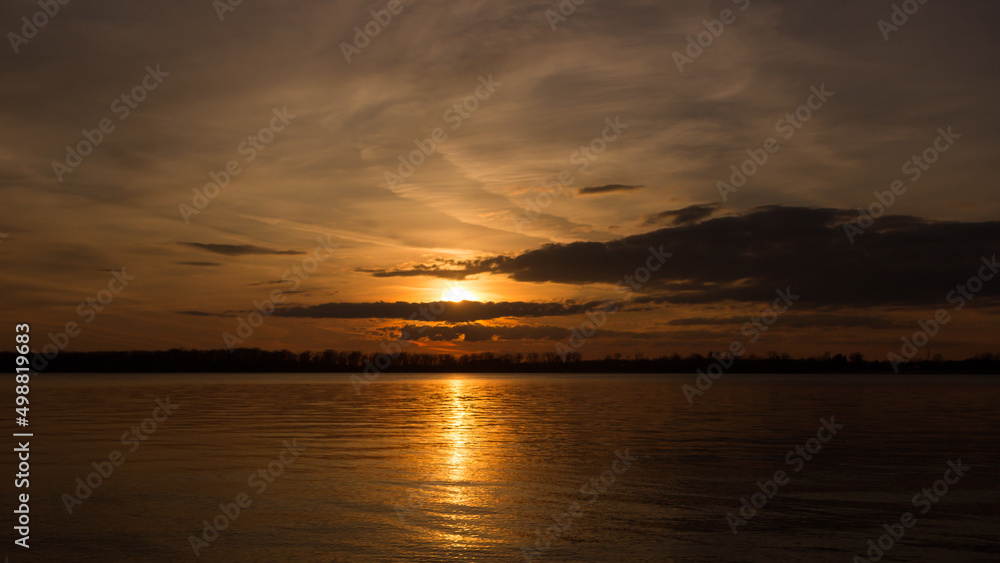 Fototapeta premium Sunset over the Volga river. Samara, Russia.