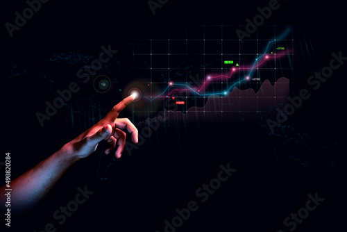 Businessman hand finance business chart of metaverse technology financial graph investment