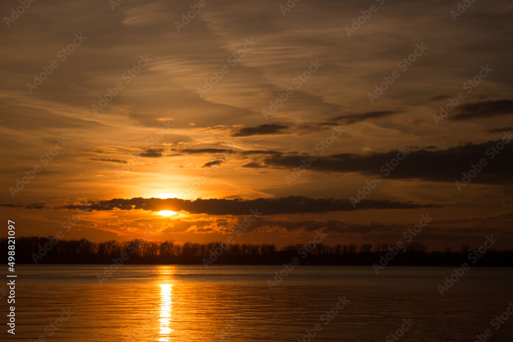 Sunset over the Volga river. Samara, Russia.