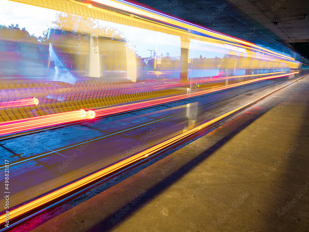 A view of a moving tram, The Gdański Bridge, Warsaw, Poland A view of a moving tram, The Gdański Bridge, Warsaw, Poland