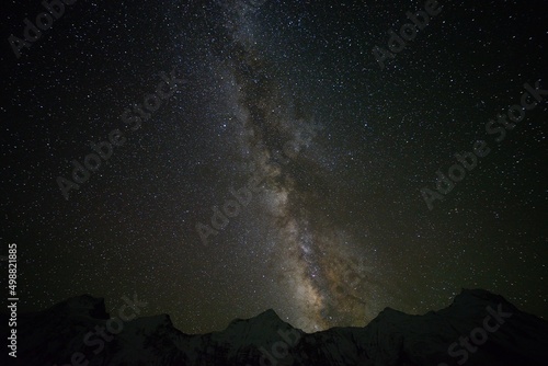 Milkyway galaxy behind the Karakoram Mountains  its a 30 second long exposure shot taken at night with least possible light pollution in the sky. 