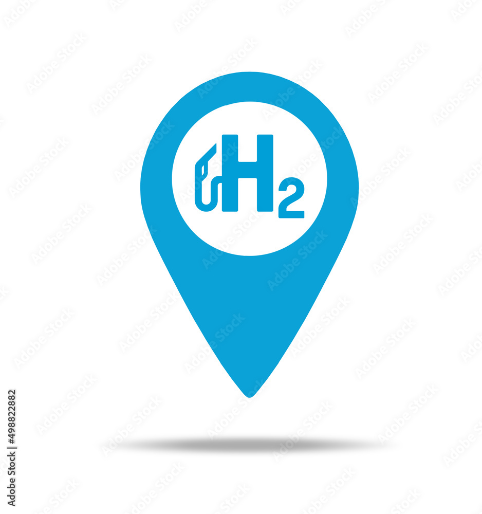 GPS navigator icon pin for Hydrogen filling H2 Gas Pump station. H2 station sign. Vector illustration. Eps file. GPS navigator icon pin for Hydrogen filling H2 Gas Pump station. H2 station sign. Vector illustration. Eps file.