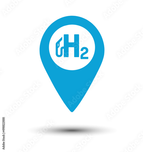 GPS navigator icon pin for Hydrogen filling H2 Gas Pump station. H2 station sign. Vector illustration. Eps file.