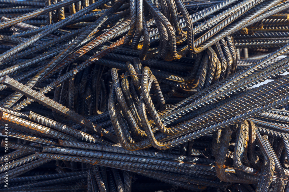 Reinforcement steel rod at construction site. Construction rebar steel ...
