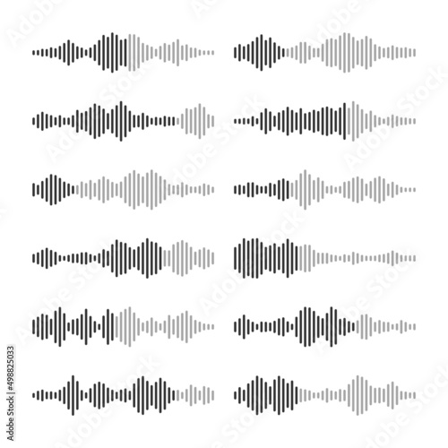 Voice message  mail. Social media chat conversation. Messaging app  music player  audio or video editor interface element. Voice assistant  recorder. Sound wave pattern. Vector illustration