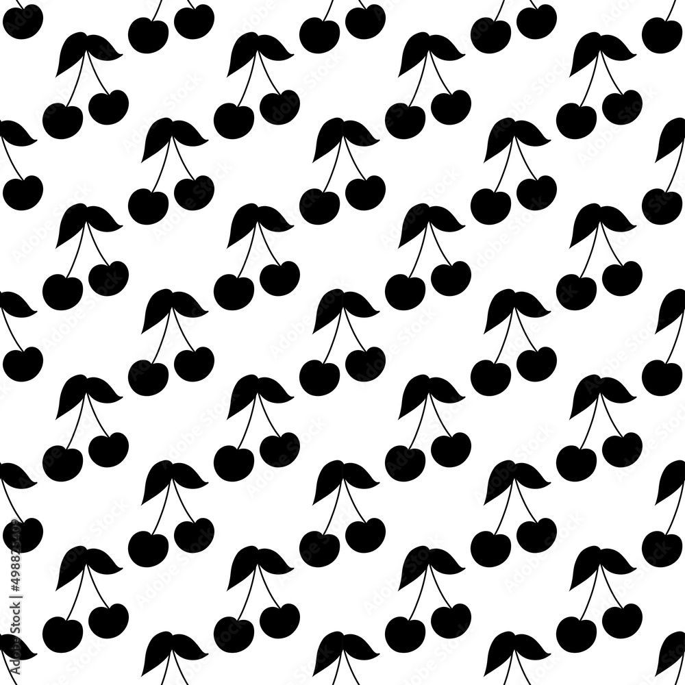 Fototapeta premium Black and white seamless pattern with cherry berries. Cherry pattern
