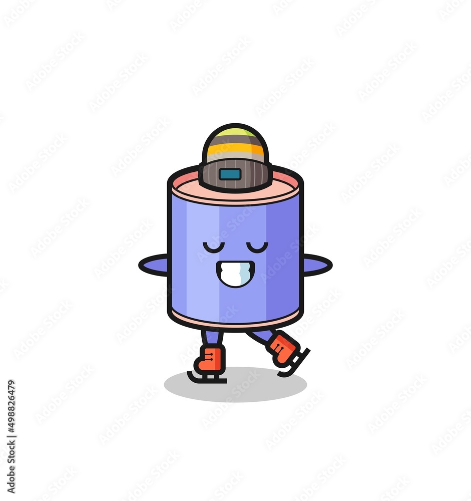 cylinder piggy bank cartoon as an ice skating player doing perform cylinder piggy bank cartoon as an ice skating player doing perform