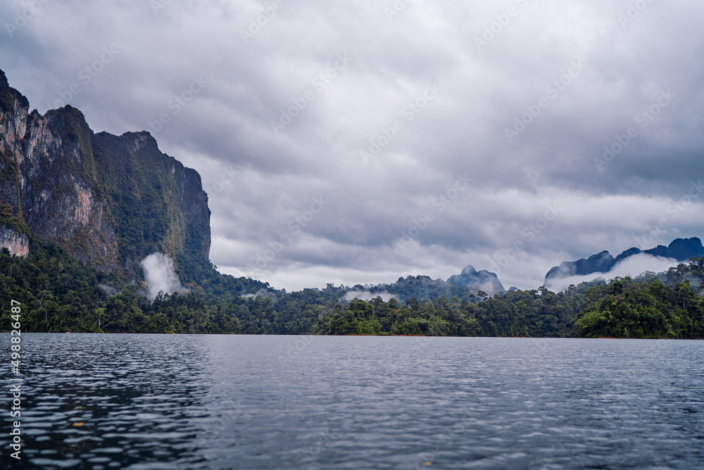 Beautiful landscape with lake, mountains and natural attractions on Cheow Lan Lake at Khao Sok National Park, Surat Thani Province, Thailand. Beautiful landscape with lake, mountains and natural attractions on Cheow Lan Lake at Khao Sok National Park, Surat Thani Province, Thailand.