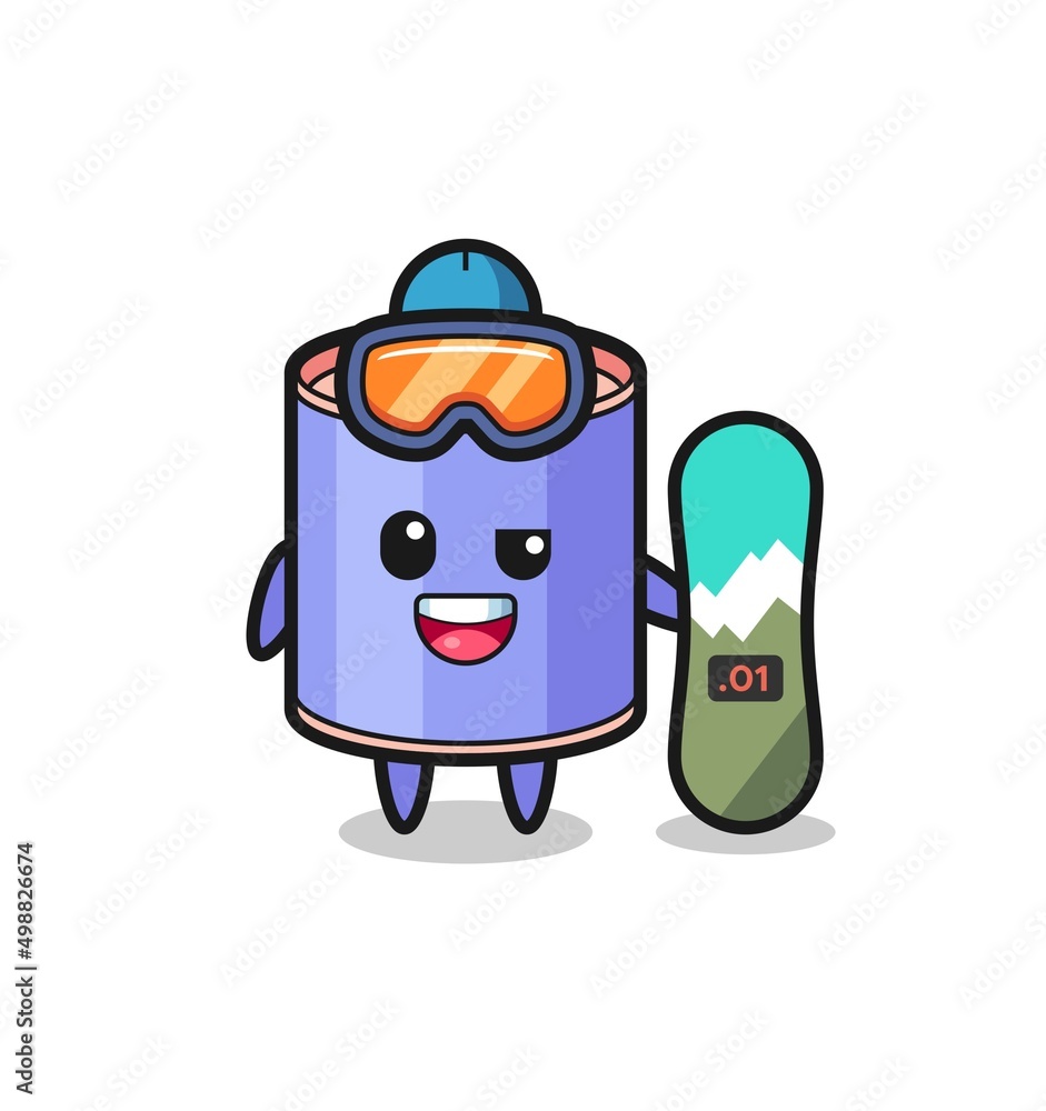 Illustration of cylinder piggy bank character with snowboarding style Illustration of cylinder piggy bank character with snowboarding style