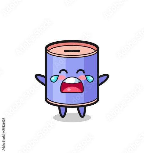 the illustration of crying cylinder piggy bank cute baby