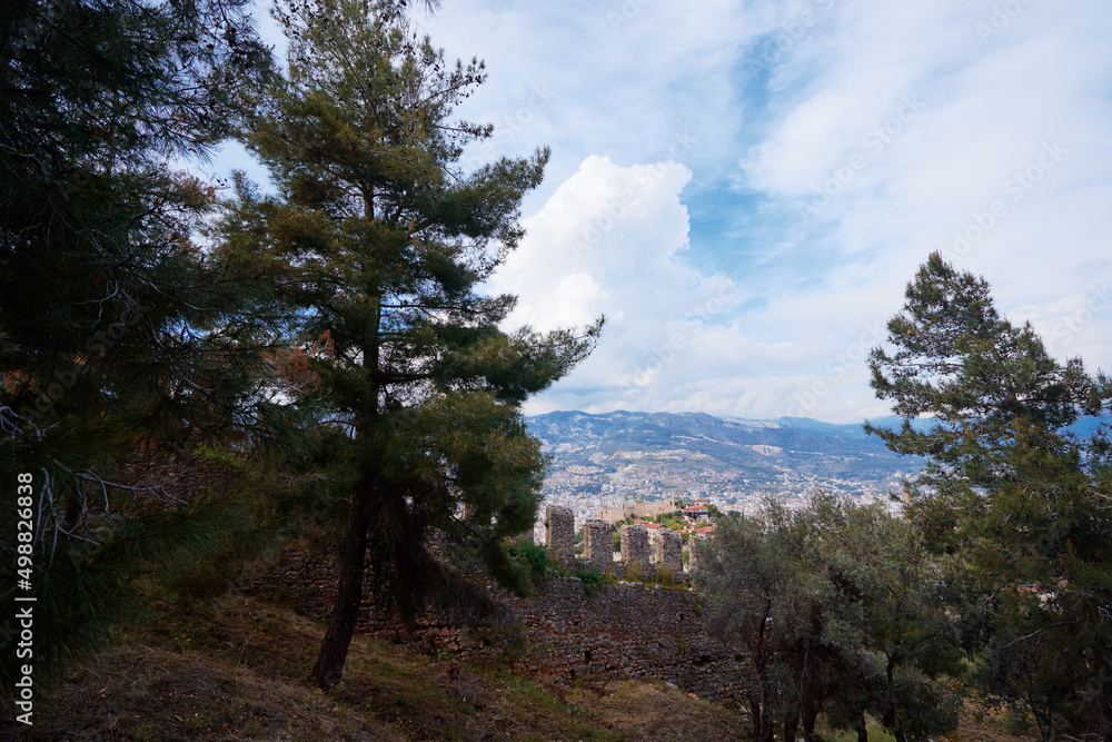 Ancient  wall of the medieval fortress castle of Alanya, Turkey.