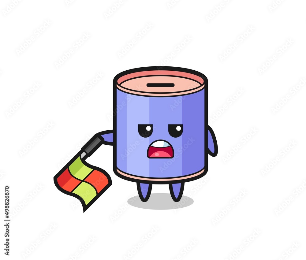cylinder piggy bank character as line judge hold the flag down at a 45 degree angle cylinder piggy bank character as line judge hold the flag down at a 45 degree angle
