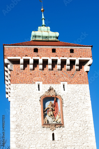 Basrelief on Florian's Tower in Krakow. Historical and tourist attractions in Poland