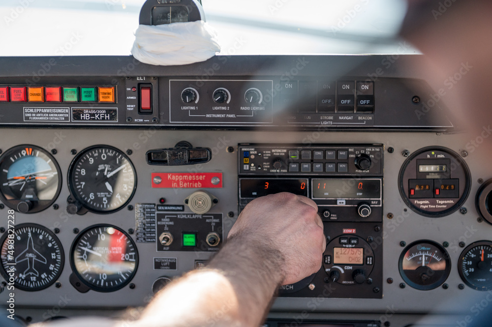 cockpit with pilots hand cockpit with pilots hand